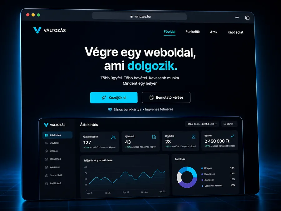 Landing page — weboldal mockup