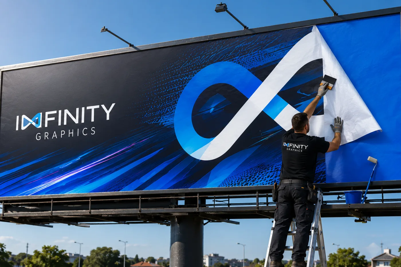 Óriásplakát telepítése a helyszínen — szakszerű kihelyezés