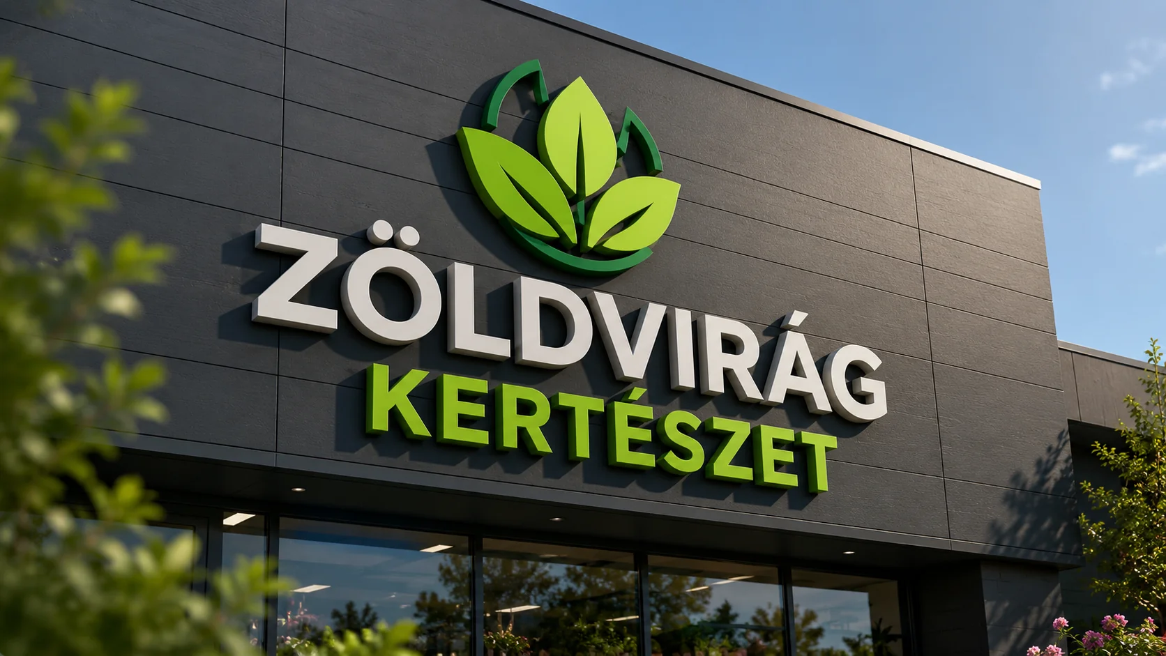 Zöldvirág kertészet 3D homlokzati felirat — térbeli habbetűk az üzlet falán