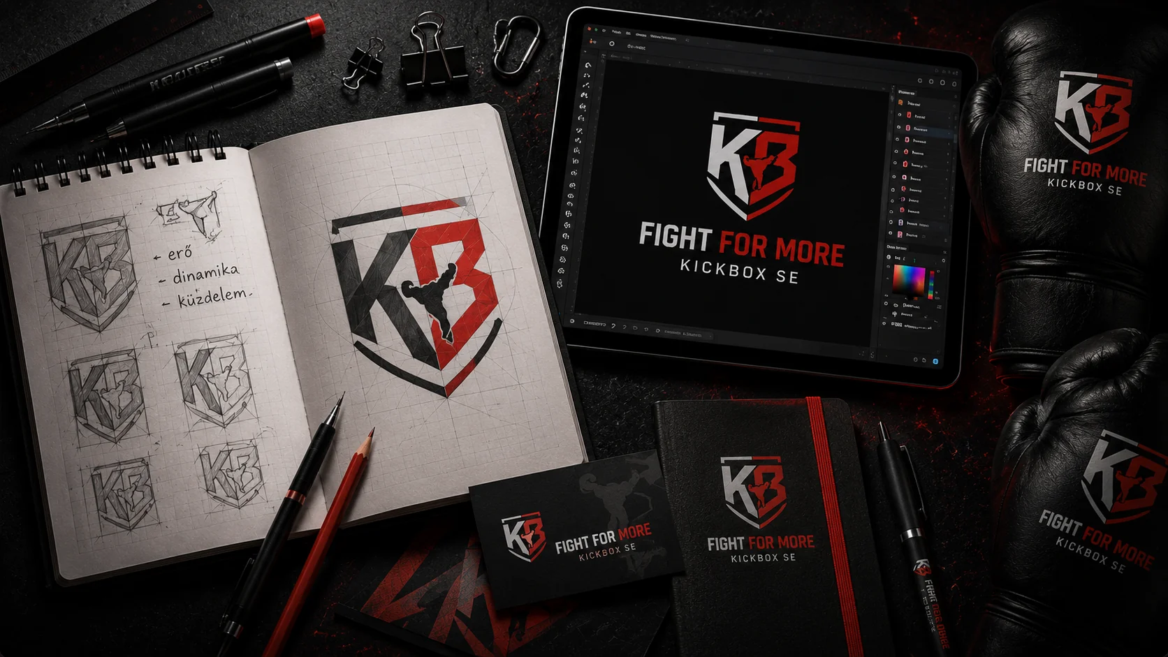 KB Kickbox logó — vázlat-koncepciók és kész arculat, tervezési folyamat