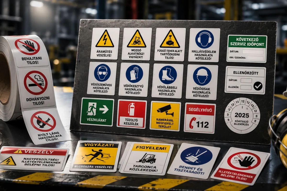 Ipari és munkavédelmi matrica — figyelmeztető és biztonsági jelölés